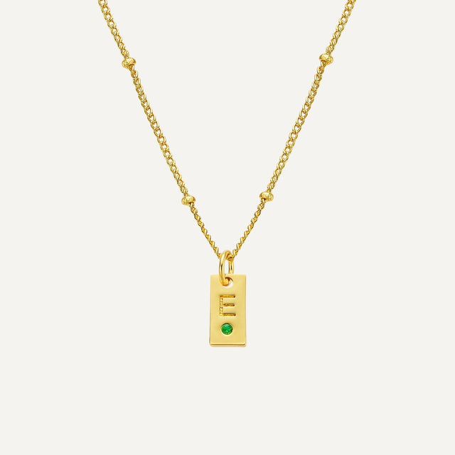 Tag Initial Necklace with Birthstone