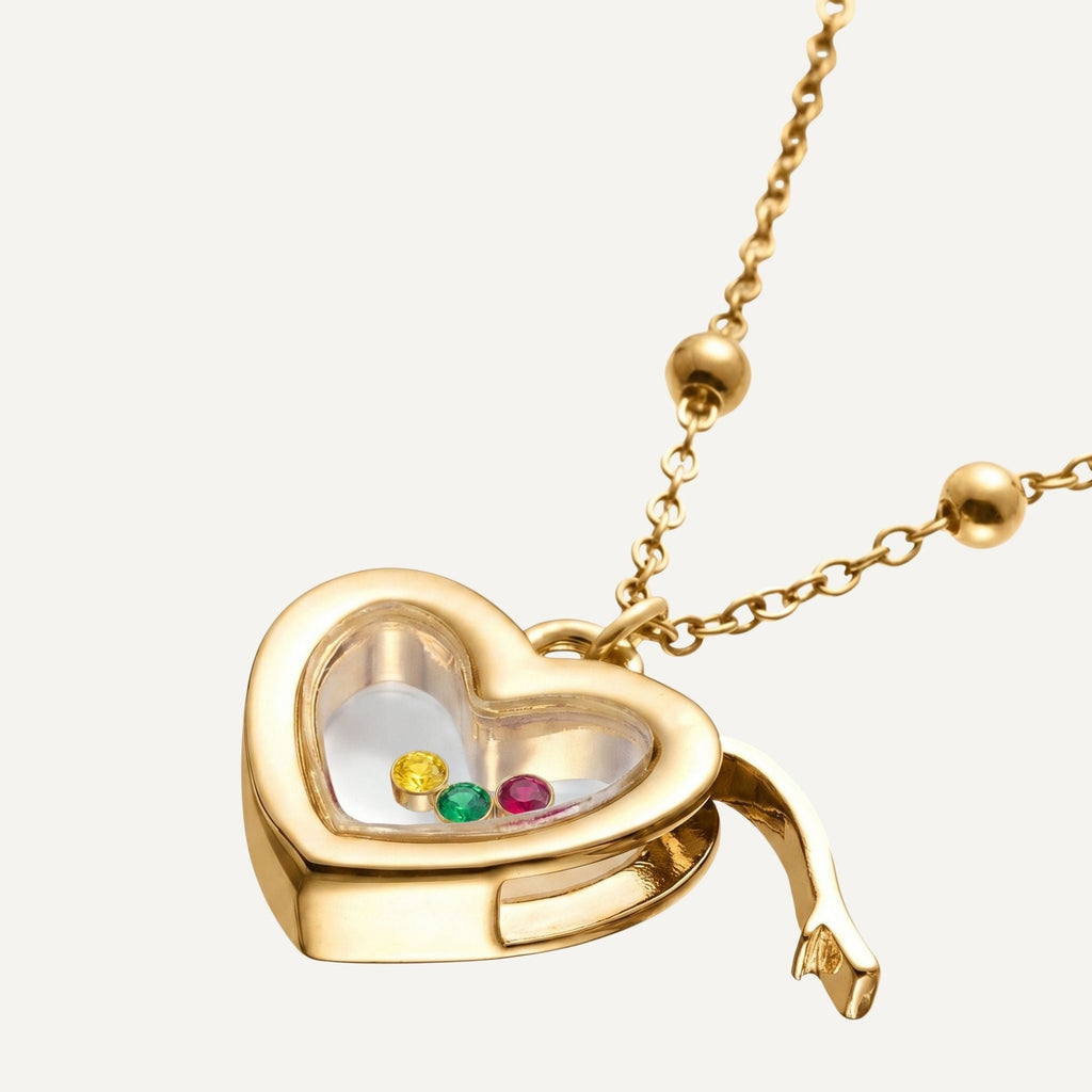 Heart Necklace With Birthstones Inside