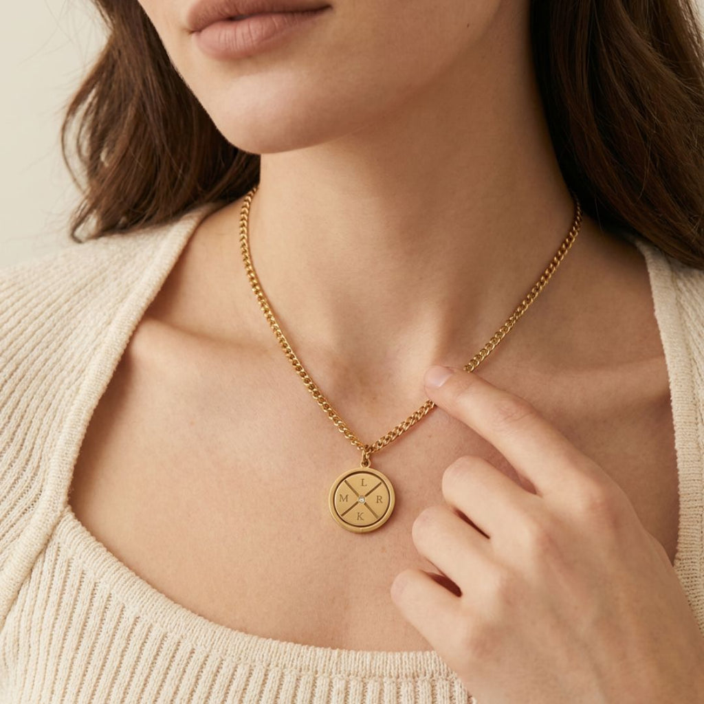 Custom Engraved Compass Necklace With Zircon