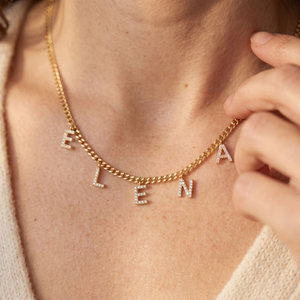 Personalized Zircon Letter Necklace - Cuban Chain Style