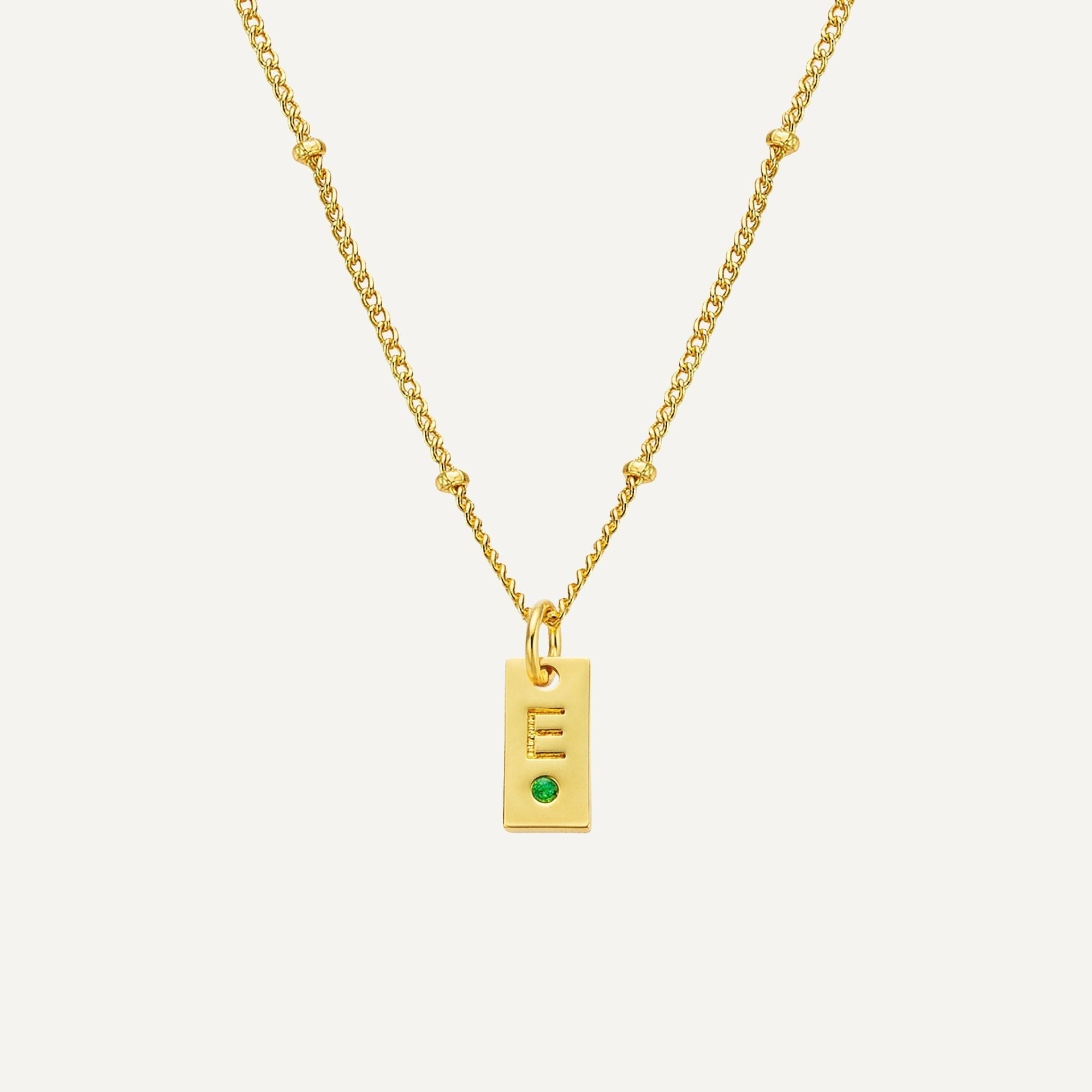 Tag Initial Necklace with Birthstone