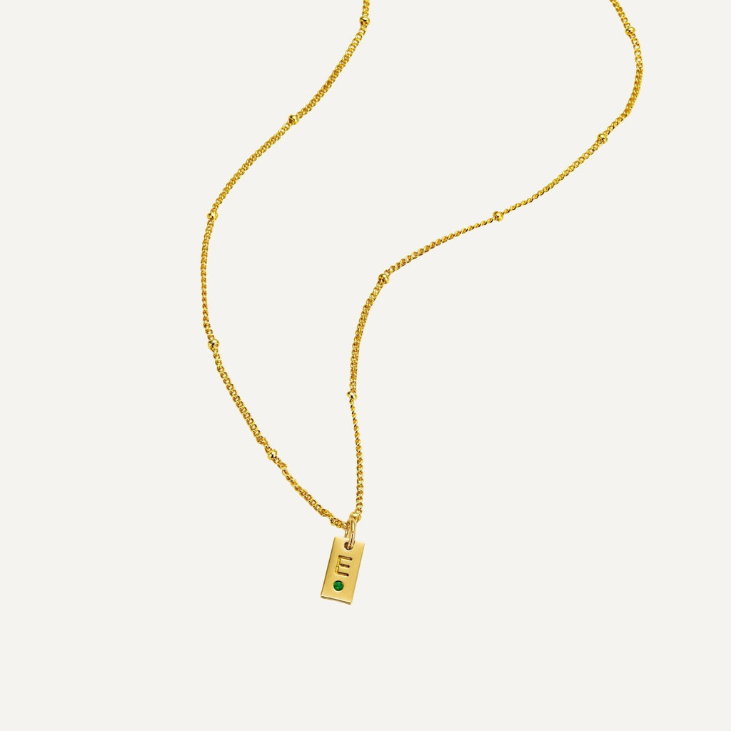 Tag Initial Necklace with Birthstone