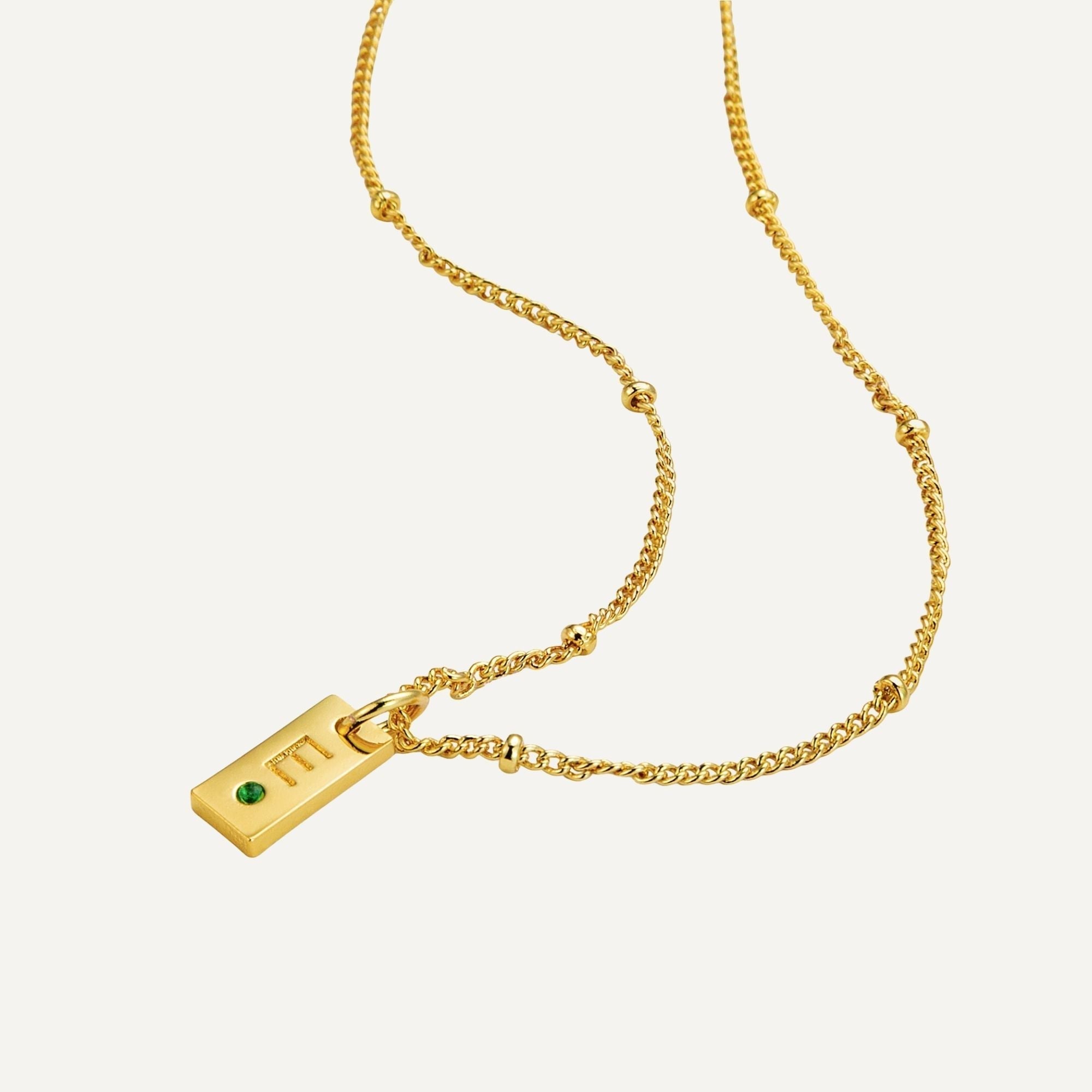 Tag Initial Necklace with Birthstone