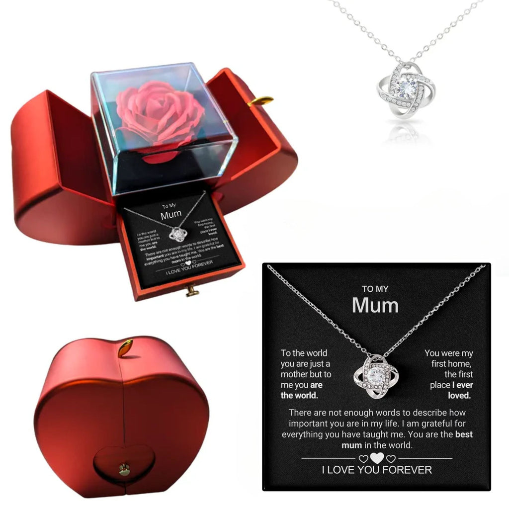 To My Mum - Eternal Rose Box - With Love Knot Necklace & Real Rose
