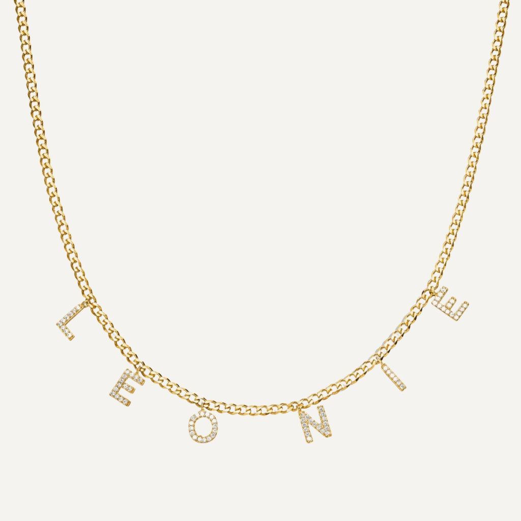 Personalized Zircon Letter Necklace - Cuban Chain Style