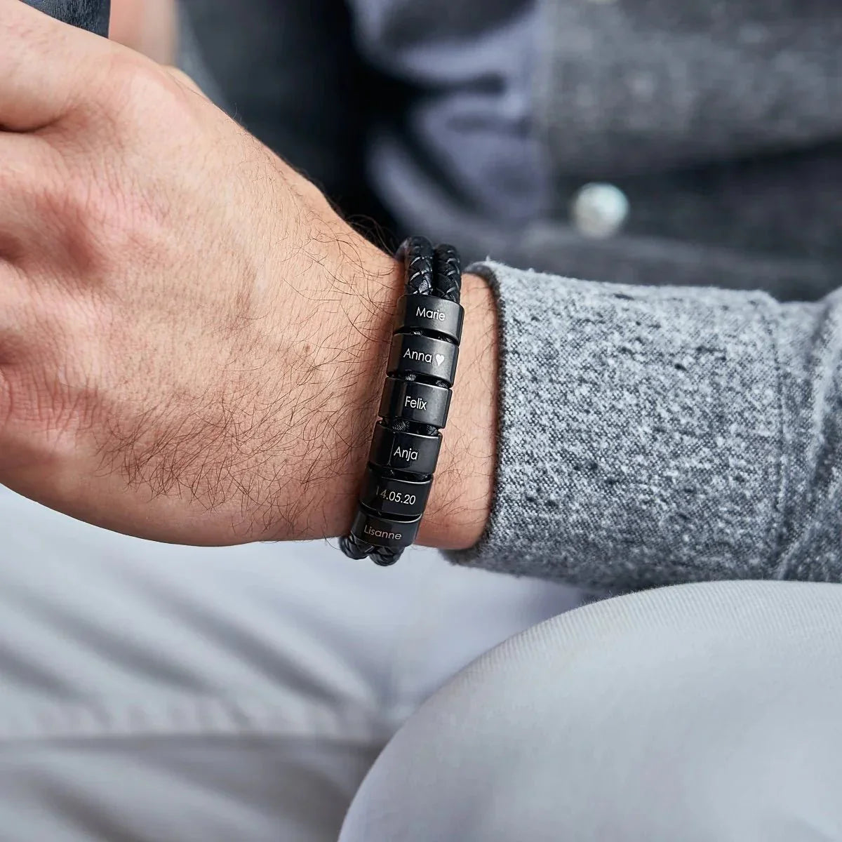 To My Dad - Engraved Black Beaded Leather Bracelet