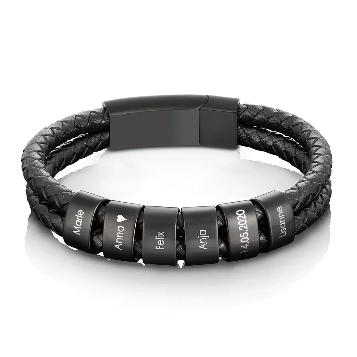 Aan Mijn Papa - Gegraveerde Zwarte Kralen Leren Armband - CustomLove.nl